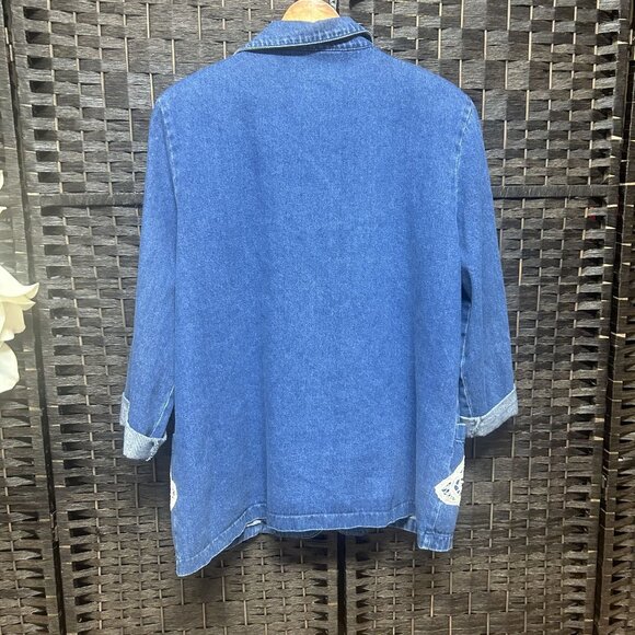 Joanna Vintage Denim w/ Doily Lace Pattern Blazer Jacket Size XL - Picture 6 of 6